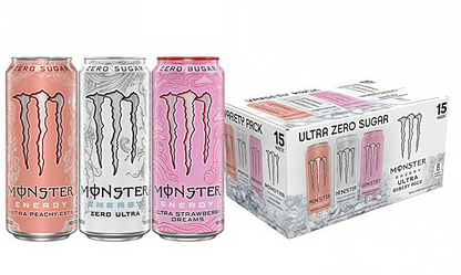 Maximize Focus, Zero Sugar! Monster Zero Ultra - 15 Cans of Low-Calorie Energy with B-Vitamins.